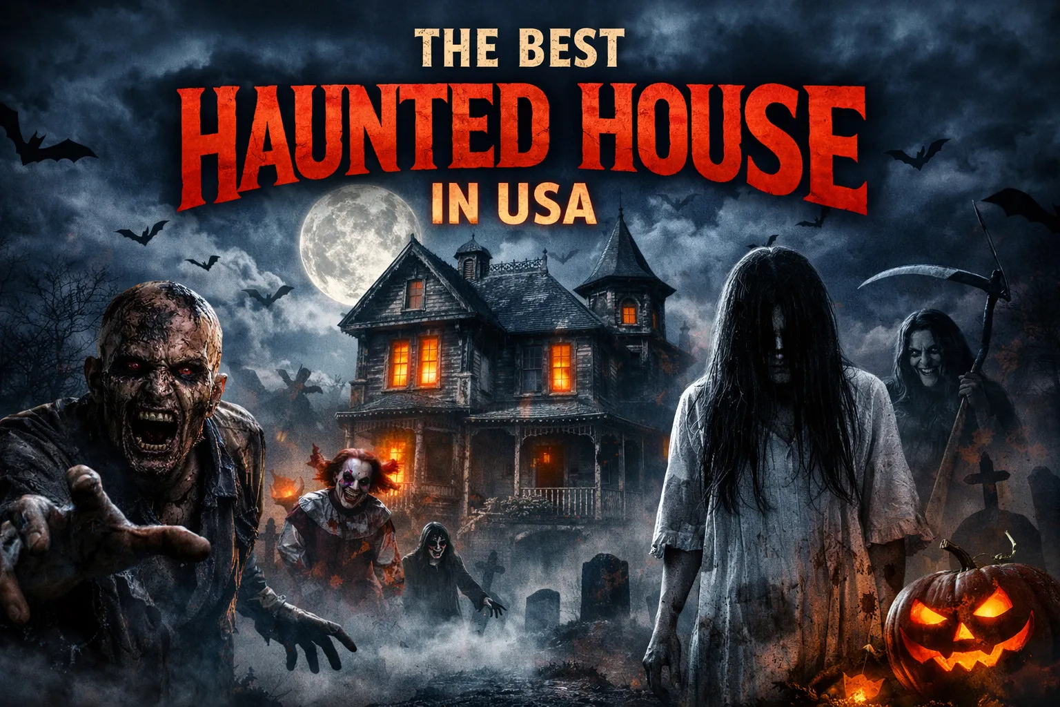 Featured image shows some haunting images and says the best haunted house in USA