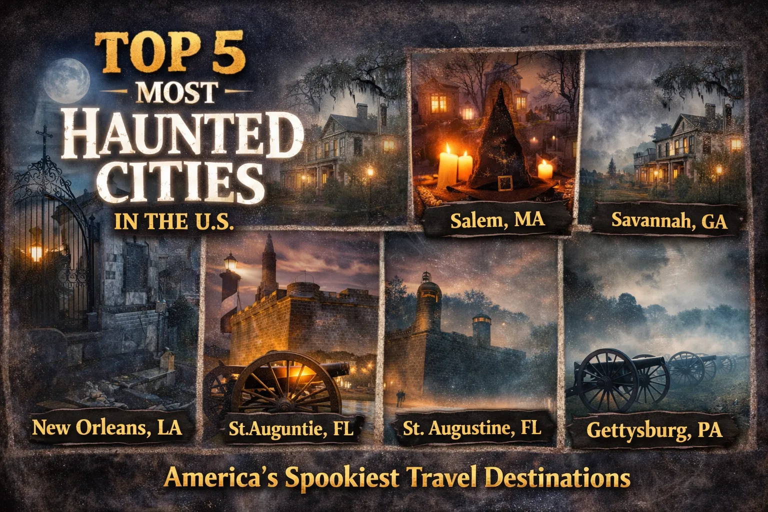 Featured image shows the top 5 most haunted cities in the United States